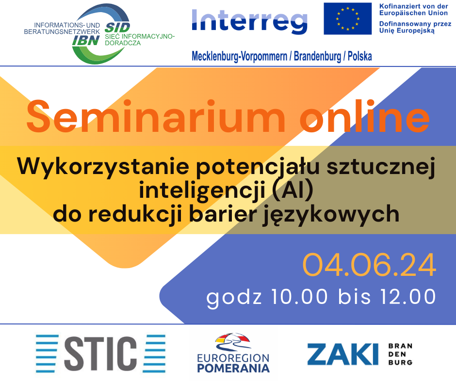 Zaproszenie na seminarium online: „Wykorzystanie potencjału sztucznej inteligencji (AI) do redukcji barier językowych“